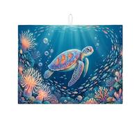 Tappetino scolapiatti a forma di tartaruga oceanica per bancone della cucina, tappetino assorbente blu marino, tappetino scolapiatti tropicale in microfibra subacquea per bar, 45 x 61 cm