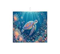 Tappetino scolapiatti a forma di tartaruga oceanica, per bancone della cucina, tappetino scolapiatti assorbente blu marino tropicale in microfibra per bar, 40,6 x 45,7 cm