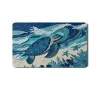 Tappetino scolapiatti a forma di tartaruga per bancone della cucina, tappetino assorbente in gomma blu oceano, tappetino scolapiatti in pelle PU per cucina, spiaggia, bar, protezione 30,5 x 50,8 cm