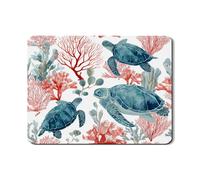 Tappetino scolapiatti a forma di tartaruga per bancone della cucina, tappetino in gomma assorbente con tartaruga blu barriera corallina, tappetino in pelle PU ispirato all'oceano per bar 45,7 x 61 cm