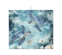 Tappetino scolapiatti a forma di tartaruga sottomarina, assorbente, per bancone della cucina, tappetino da caffè con anello per appenderlo, 40,6 x 45,7 cm