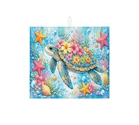 Tappetino scolapiatti a forma di tartaruga tropicale per bancone della cucina, tappetino assorbente per scolapiatti blu oceano, tappetino in microfibra floreale per protezione da bar, 40,6 x 45,7 cm