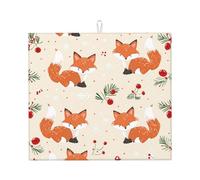 Tappetino scolapiatti a forma di volpe, assorbente, per bancone della cucina, con fiocco di neve, tappetino da caffè, protezione scolapiatti con anello per appenderlo, 40,6 x 45,7 cm