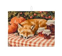 Tappetino scolapiatti a forma di volpe per bancone della cucina, zucca rustica e vasetto, assorbente, tappetino in microfibra per cucina, bar, 45 x 61 cm