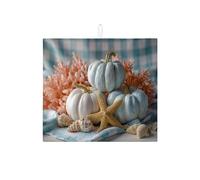 Tappetino scolapiatti a forma di zucca costiera per bancone della cucina, assorbente blu e bianco, tappetino scolapiatti in microfibra autunnale per decorazione bancone della cucina, 40,6 x 45,7 cm