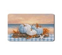 Tappetino scolapiatti a forma di zucca costiera per bancone della cucina, in gomma assorbente a quadretti blu, tappetino scolapiatti per scolapiatti autunnale da spiaggia, tappetino per asciugare il