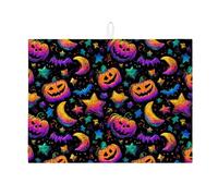 Tappetino scolapiatti a forma di zucca di Halloween per bancone della cucina, divertente motivo pipistrello e stella, tappetino scolapiatti assorbente, tappetino in microfibra per protezione bar 45,7