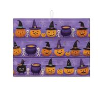 Tappetino scolapiatti a forma di zucca di Halloween per bancone della cucina, divertente motivo strega viola, assorbente, tappetino scolapiatti in microfibra per decorazione del bancone della cucina