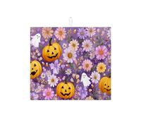 Tappetino scolapiatti a forma di zucca di Halloween per bancone della cucina, fantasia floreale viola assorbente scolapiatti tappetino divertente in microfibra per decorazione bancone della cucina