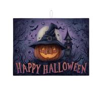 Tappetino scolapiatti a forma di zucca di Halloween per bancone della cucina, tappetino assorbente per scolapiatti con gatto spettrale, tappetino in microfibra festivo per asciugare il bancone della