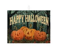 Tappetino scolapiatti a forma di zucca di Halloween per bancone della cucina, tappetino scolapiatti assorbente rustico vintage, tappetino scolapiatti medievale in microfibra per decorazione bancone