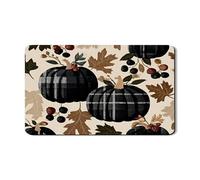 Tappetino scolapiatti a forma di zucca per bancone della cucina, tappetino scolapiatti in gomma assorbente in stile rustico nero scozzese per scolapiatti in pelle PU autunnale per decorazione bancone