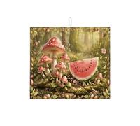 Tappetino scolapiatti a funghi e anguria per bancone della cucina, tappetino scolapiatti assorbente vintage floreale, in microfibra, per bancone della cucina, 40,6 x 45,7 cm