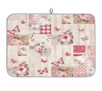 Tappetino scolapiatti a griglia con rose rosa e farfalle, grande tappetino per lavello da cucina, super assorbente, tappetino da caffè, decorazione da cucina, 61 x 45,7 cm