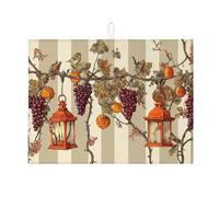 Tappetino scolapiatti a lanterna vintage per bancone della cucina, tappetino assorbente scolapiatti uva e arancia, tappetino scolapiatti in microfibra autunnale per bar, 45,7 x 61 cm