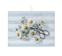 Tappetino scolapiatti a margherita per bancone della cucina, tappetino assorbente vintage a righe blu, tappetino scolapiatti estivo in microfibra per bancone della cucina, protezione da bar, 45 x 61
