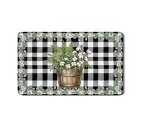 Tappetino scolapiatti a quadretti neri e bianchi, tappetino in gomma assorbente in cotone rustico floreale per la protezione del bancone della cucina, 30,5 x 50,8 cm