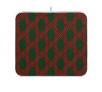 Tappetino scolapiatti a quadri verde scuro marrone rosso personalizzato ultra assorbente grande piatto asciutto decorativo piatti secchi bancone cucina 45,7 x 61 cm