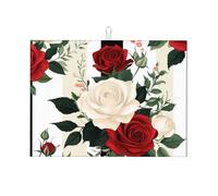 Tappetino scolapiatti a righe bianche e nere con rosa rossa per bancone della cucina, in microfibra, assorbente, riutilizzabile, lavabile, extra large, 45,7 x 61 cm