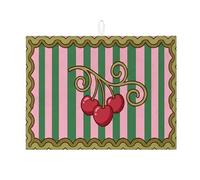 Tappetino scolapiatti a righe con ciliegie per bancone della cucina, verde pesca, vintage, assorbente, tappetino scolapiatti in microfibra per le vacanze, per proteggere bar, 45,7 x 61 cm