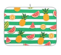 Tappetino scolapiatti a righe verdi e bianche con frutta estiva resistente al calore, per asciugare i piatti, misura grande, 45,7 x 61,7 cm