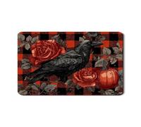 Tappetino scolapiatti a scacchi di bufalo, tappetino in gomma assorbente vintage con corvo nero e rosa rossa, tappetino scolapiatti autunnale in pelle PU per decorazione bancone della cucina, 30,5 x