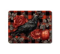Tappetino scolapiatti a scacchi di bufalo, tappetino in gomma assorbente vintage con corvo nero e rosa rossa, tappetino scolapiatti autunnale in pelle PU per decorazione bancone cucina 45,7 x 61 cm