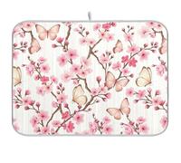 Tappetino scolapiatti a strisce, motivo farfalla, colore rosa ciliegia, tappetino per scolapiatti da cucina, 45,7 x 61 cm