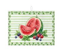 Tappetino scolapiatti a tema anguria per bancone della cucina, tappetino assorbente a righe verdi, tappetino scolapiatti in microfibra per frutta estiva per bancone della cucina, 45,7 x 61 cm