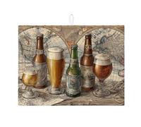 Tappetino scolapiatti a tema birra vintage per bancone della cucina, tappetino assorbente per scolapiatti con mappa rustica, tappetino in microfibra retrò per bancone della cucina, protezione per