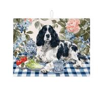 Tappetino scolapiatti a tema cane per bancone della cucina, tappetino assorbente per scolapiatti vintage blu floreale, accogliente tappetino in microfibra per asciugare il bancone della cucina, 45,7 x