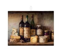 Tappetino scolapiatti a tema formaggio e vino per cucina, rustico fattoria, assorbente, tappetino scolapiatti in microfibra autunnale per proteggere il bancone della cucina, 45,7 x 61 cm