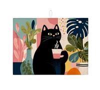 Tappetino scolapiatti a tema gatto, per bancone della cucina, colorato, moderno, assorbente, tappetino scolapiatti in microfibra, tappetino artistico in microfibra per bancone della cucina, protezione