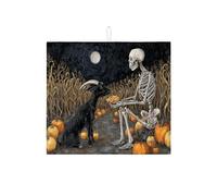 Tappetino scolapiatti a tema Halloween per bancone della cucina, motivo scheletro spettrale di capra, tappetino assorbente scolapiatti in microfibra autunnale per decorazione bancone della cucina