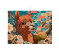 Tappetino scolapiatti a tema lama per bancone della cucina, tappetino assorbente in microfibra per scolapiatti tropicale retrò floreale per bancone della cucina, protezione da bar, 45 x 61 cm