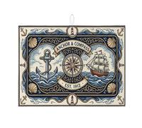 Tappetino scolapiatti a tema nautico per bancone della cucina, con ancore blu e bussola, tappetino assorbente scolapiatti in stile vintage oceanico, per bancone della cucina, 45,7 x 61 cm