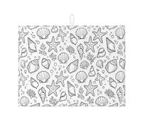 Tappetino scolapiatti a tema oceano per bancone della cucina, tappetino assorbente per piatti con conchiglie bianche e stelle marine, tappetino protettivo in microfibra costiera estiva 45,7 x 61 cm