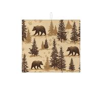 Tappetino scolapiatti a tema orso, per bancone della cucina, tappetino assorbente per scolapiatti con animali della foresta rustica, tappetino in microfibra naturale, per decorazione bancone della