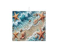 Tappetino scolapiatti a tema spiaggia per bancone della cucina, tappetino assorbente per scolapiatti con stelle marine oceaniche, tappetino in microfibra costiera estiva per decorazione bancone della