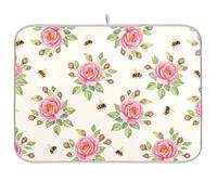 Tappetino scolapiatti ad acquerello con api rosa e ape, tappetino assorbente reversibile, 45,7 x 61 cm