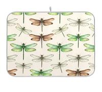 Tappetino scolapiatti ad acquerello con libellula beige e bianco, per bancone della cucina, in microfibra, assorbente, 45,7 x 61 cm