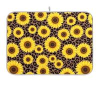Tappetino scolapiatti alla moda leopardato con girasole, ad asciugatura rapida, assorbente per bancone della cucina, 40,6 x 45,7 cm