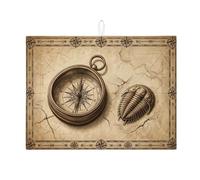Tappetino scolapiatti antico con bussola e trilobite per bancone della cucina, tappetino assorbente marrone in microfibra per la casa, 45,7 x 61 cm