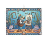 Tappetino scolapiatti artistico a forma di pesce, per bancone della cucina, con scena oceanica, assorbente, tappetino scolapiatti estivo, in microfibra, per bancone della cucina, 45,7 x 61 cm