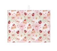 Tappetino scolapiatti assorbente a forma di coccinella e torta, per bancone della cucina, con fiocco di pesca e cuore, tappetino scolapiatti in microfibra floreale primaverile 45,7 x 61 cm