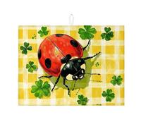 Tappetino scolapiatti assorbente a forma di coccinella, per bancone della cucina, stile rustico di fattoria, con motivo trifoglio, decorazione per cucina primaverile, tappetino in microfibra 45,7 x 61