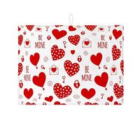 Tappetino scolapiatti assorbente a forma di cuore per San Valentino, a pois rossi, in microfibra, per proteggere il bancone della cucina, 45,7 x 61 cm