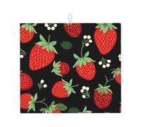 Tappetino scolapiatti assorbente a forma di fragola, per bancone della cucina, frutta, fiori, caffè, scolapiatti con anello per appenderlo, 40,6 x 45,7 cm