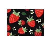 Tappetino scolapiatti assorbente a forma di fragola, per bancone della cucina, frutta, fiori, caffè, scolapiatti con anello per appenderlo, 45 x 61 cm
