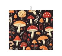 Tappetino scolapiatti assorbente a forma di funghi, per bancone della cucina, foglie autunnali, tappetino da caffè, scolapiatti con anello per appenderlo, 40,6 x 45,7 cm